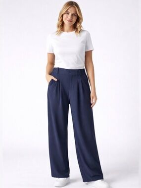 Wide Leg Blue-Grey High-Waist Pants - LT